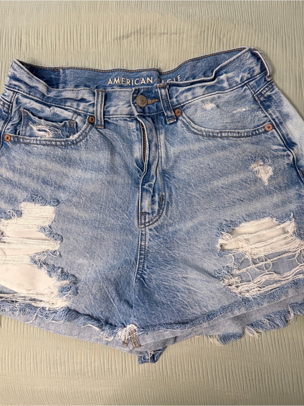 American Eagle Outfitters Light Blue Distressed High-Rise Denim Shorts